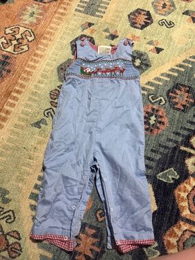 Baby Light Blue Smocked Holiday Romper with Reindeer